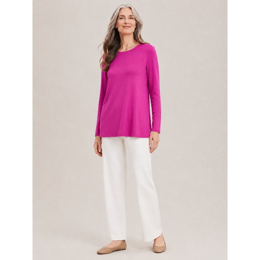 J. Jill Womens Pima Cotton Side‎ Slit Long Sleeve Tunic Top Pink S Tall Casual